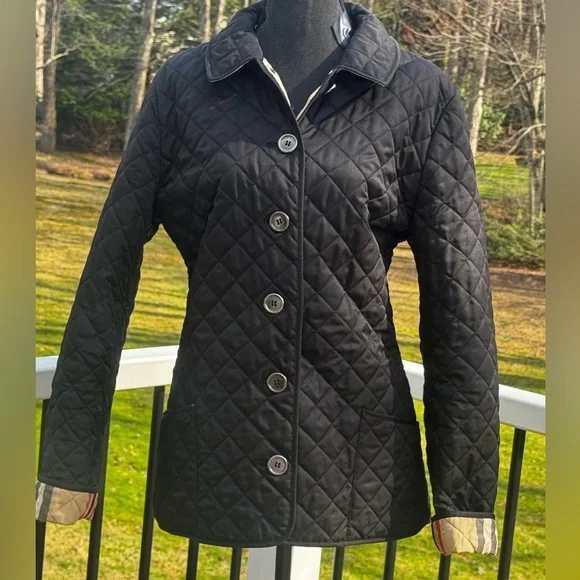 Burberry Black Quilted Authentic Jacket with Signature Check Trim Size XL - Picture 4 of 12